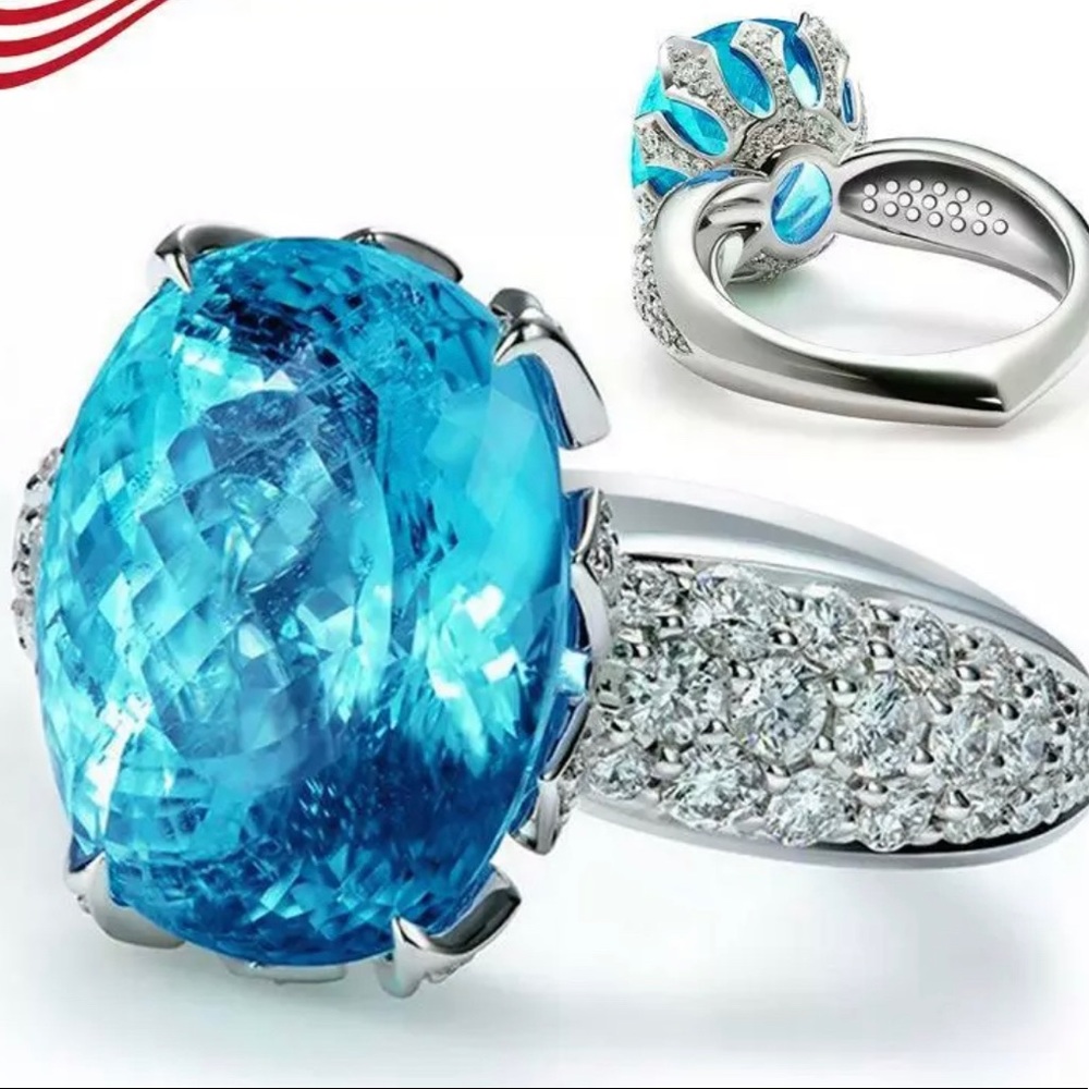 Gorgeous 925 Silver Plated Wedding Rings Women Oval Cut Aquamarine us Size 6-10